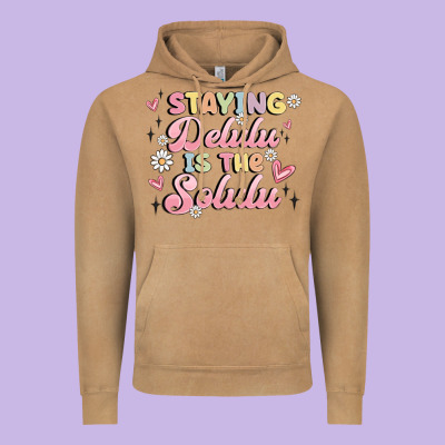 Staying Delulu Is The Solulu Vintage Hoodie Designed By Maliassmallbusiness