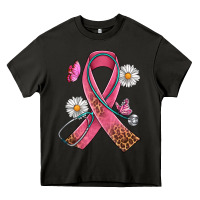 Asphalt Cancer Ribbon Stethoscope Daisy Butterfly Heavy Core Tee - Artiststas