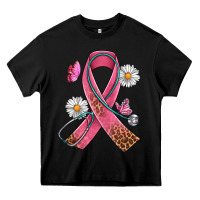 Black Cancer Ribbon Stethoscope Daisy Butterfly Heavy Core Tee - Artiststas