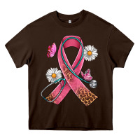 Chocolate Brown Cancer Ribbon Stethoscope Daisy Butterfly Heavy Core Tee - Artiststas