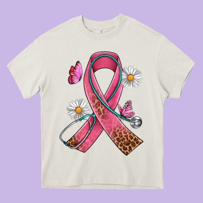 Cancer Ribbon Stethoscope Daisy Butterfly Heavy Core Tee Designed By Artiststas