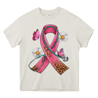 Cream Cancer Ribbon Stethoscope Daisy Butterfly Heavy Core Tee - Artiststas