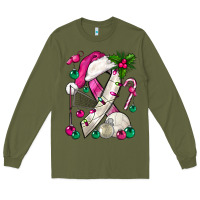 Army Green Pink Christmas Breast Cancer Ribbon Volleyball Long Sleeve Tee - BundleAndBundleShop