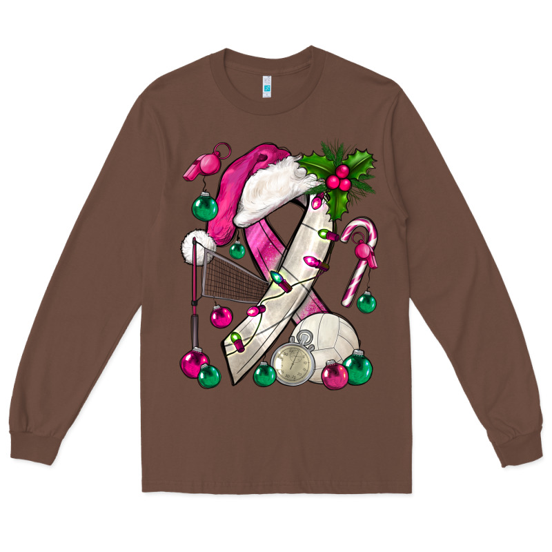 Pink Christmas Breast Cancer Ribbon Volleyball Long Sleeve Tee by BundleAndBundleShop | Teevron