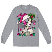 Heather Grey Pink Christmas Breast Cancer Ribbon Volleyball Long Sleeve Tee - BundleAndBundleShop
