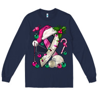 Navy Pink Christmas Breast Cancer Ribbon Volleyball Long Sleeve Tee - BundleAndBundleShop
