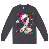 Smoke Pink Christmas Breast Cancer Ribbon Volleyball Long Sleeve Tee - BundleAndBundleShop