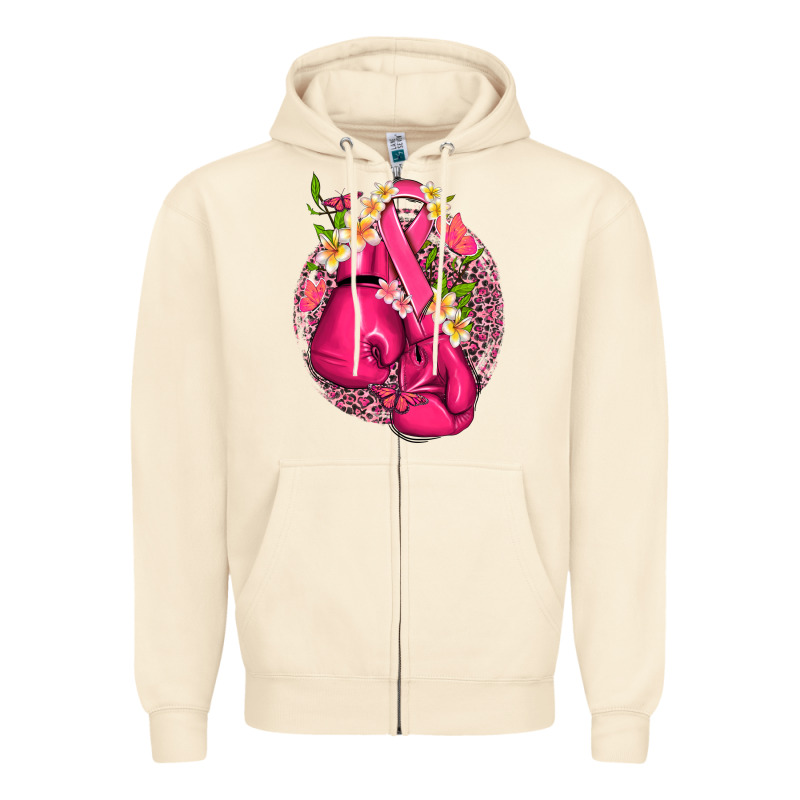 Cancer Boxing Gloves With Ribbon Zipper Hoodie by NancyCooperArtShop | Teevron