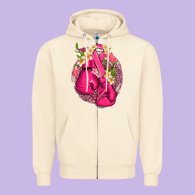Cancer Boxing Gloves With Ribbon Zipper Hoodie Designed By Nancycooperartshop