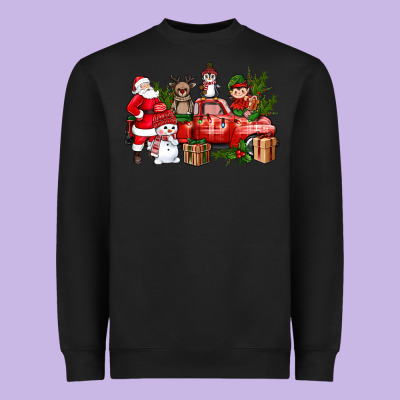 Santa Snowman Reindeer Penguin Elf Christmas Truck Heavyweight Sweatshirt Designed By Bundleandbundleshop