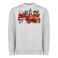 Heather Grey Santa Snowman Reindeer Penguin Elf Christmas Truck Heavyweight Sweatshirt - BundleAndBundleShop