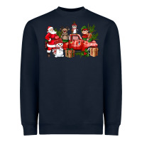 Navy Santa Snowman Reindeer Penguin Elf Christmas Truck Heavyweight Sweatshirt - BundleAndBundleShop