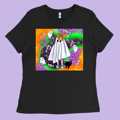 Cute Ghost Halloween Tumbler Ladies Tee Designed By Bundleandbundleshop