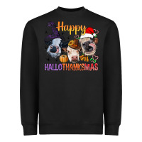 Black Happy Hallothanksmas Cows Heavyweight Sweatshirt - BundleAndBundleShop