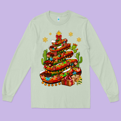 Christmas Feliz Navidad Sombrero Tree Long Sleeve Tee Designed By Bundleandbundleshop