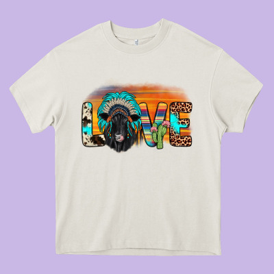 Love Black Angus Indian Headdress Heavy Core Tee Designed By Jahusdesignshop