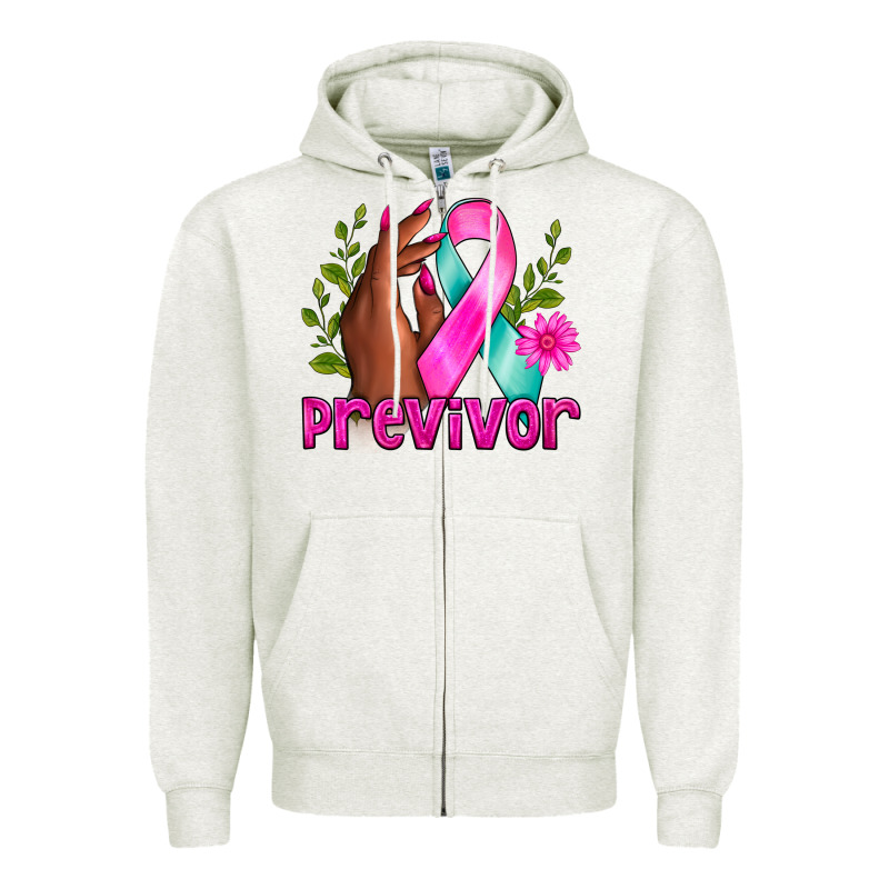 Previvor Breast Cancer Zipper Hoodie by NancyCooperArtShop | Teevron