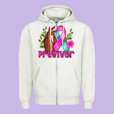 Previvor Breast Cancer Zipper Hoodie Designed By Nancycooperartshop