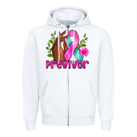 White Previvor Breast Cancer Zipper Hoodie - NancyCooperArtShop