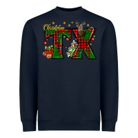 Navy Christmas Texas With Deer Heavyweight Sweatshirt - BundleAndBundleShop