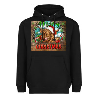 Black merry christmas heifer cow Heavyweight Hoodie - CowGirlArtShop