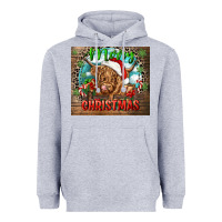 Heather Grey merry christmas heifer cow Heavyweight Hoodie - CowGirlArtShop