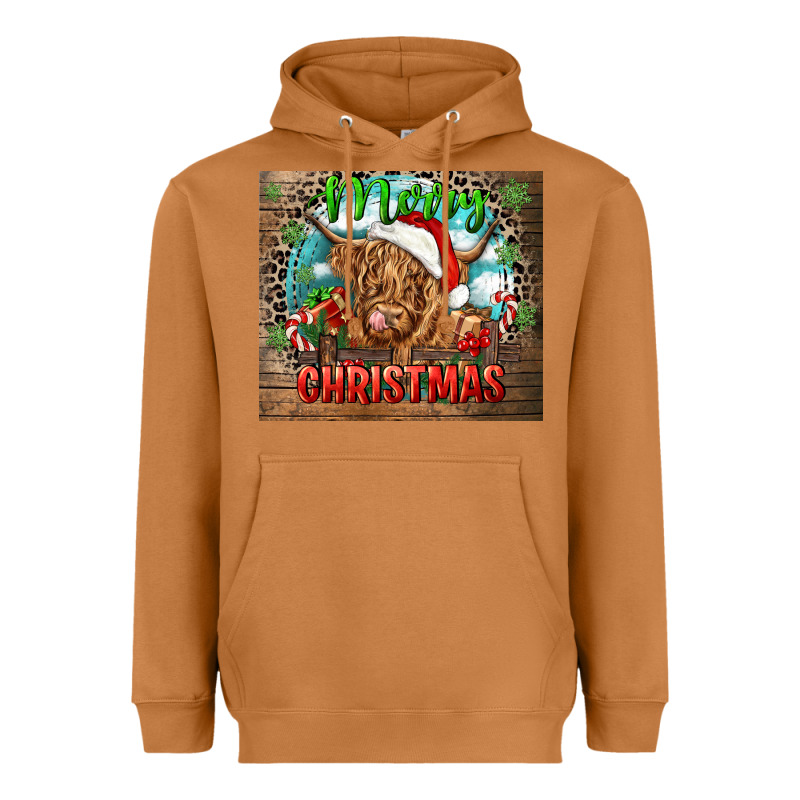 Merry Christmas Heifer Cow Heavyweight Hoodie by CowGirlArtShop | Teevron