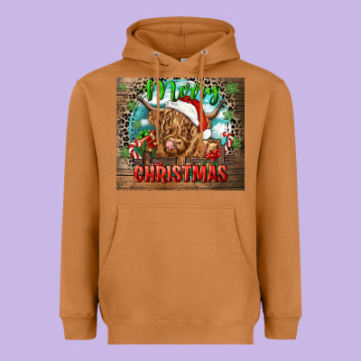 Merry Christmas Heifer Cow Heavyweight Hoodie Designed By Cowgirlartshop