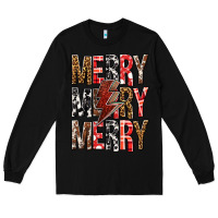 Black Merry Merry Merry Christmas Lightning Bolt Long Sleeve Tee - BundleAndBundleShop