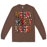 Chestnut Merry Merry Merry Christmas Lightning Bolt Long Sleeve Tee - BundleAndBundleShop