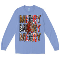 Colony Blue Merry Merry Merry Christmas Lightning Bolt Long Sleeve Tee - BundleAndBundleShop
