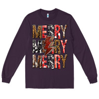 Plum Merry Merry Merry Christmas Lightning Bolt Long Sleeve Tee - BundleAndBundleShop