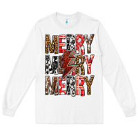 White Merry Merry Merry Christmas Lightning Bolt Long Sleeve Tee - BundleAndBundleShop
