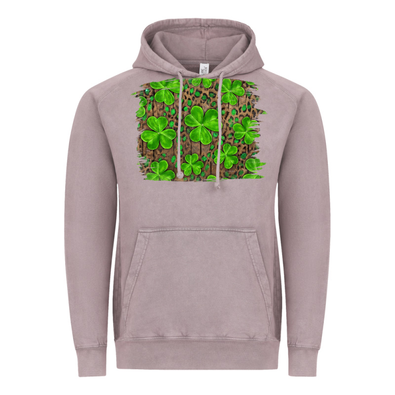 St Patrick's Day Shamrock And Leopard Distressed Background Vintage Hoodie by RanaPortraitStore | Teevron