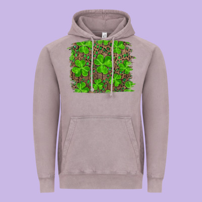St Patrick's Day Shamrock And Leopard Distressed Background Vintage Hoodie Designed By Ranaportraitstore