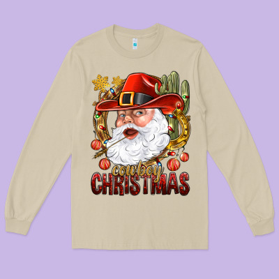 Cowboy Christmas Santa Long Sleeve Tee Designed By Bundleandbundleshop
