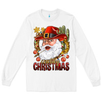 White Cowboy Christmas Santa Long Sleeve Tee - BundleAndBundleShop