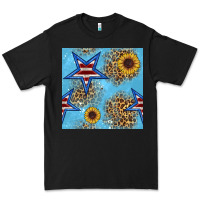 Black american star and sunflower seamless  pattern Premium Tee - BundleAndBundleShop