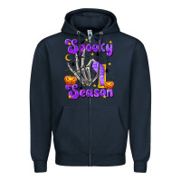 Navy Spooky Season On Zipper Hoodie - texasbilliewilder
