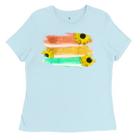 Baby Blue Colored Triple Sunflower Brush Strokes Ladies Tee - Bettercallsaul