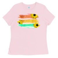 Bubblegum Pink Colored Triple Sunflower Brush Strokes Ladies Tee - Bettercallsaul