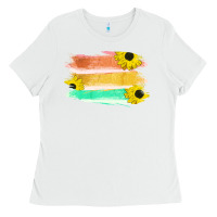 White Colored Triple Sunflower Brush Strokes Ladies Tee - Bettercallsaul