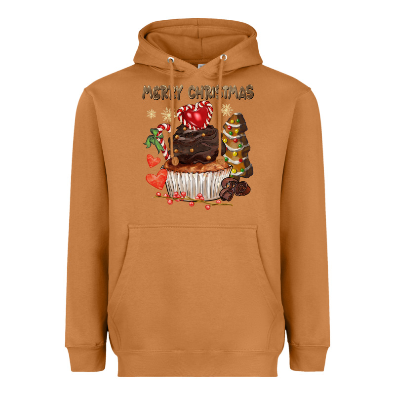 Merry Christmas Cupcake Chocolate Heavyweight Hoodie by CowGirlArtShop | Teevron