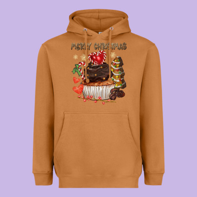 Merry Christmas Cupcake Chocolate Heavyweight Hoodie Designed By Cowgirlartshop