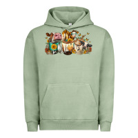 Pigment Oil Green Cows and coffee Urban Hoodie - FaDigitalArtStudio