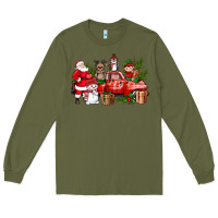 Army Green Santa Snowman Reindeer Penguin Elf Christmas Truck Long Sleeve Tee - BundleAndBundleShop