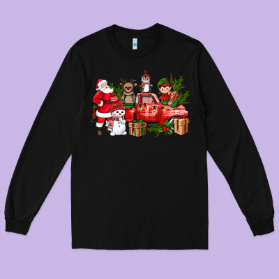 Santa Snowman Reindeer Penguin Elf Christmas Truck Long Sleeve Tee Designed By Bundleandbundleshop