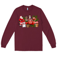 Burgundy Santa Snowman Reindeer Penguin Elf Christmas Truck Long Sleeve Tee - BundleAndBundleShop