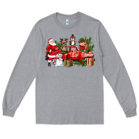 Heather Grey Santa Snowman Reindeer Penguin Elf Christmas Truck Long Sleeve Tee - BundleAndBundleShop