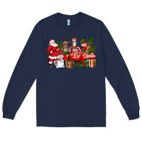 Navy Santa Snowman Reindeer Penguin Elf Christmas Truck Long Sleeve Tee - BundleAndBundleShop